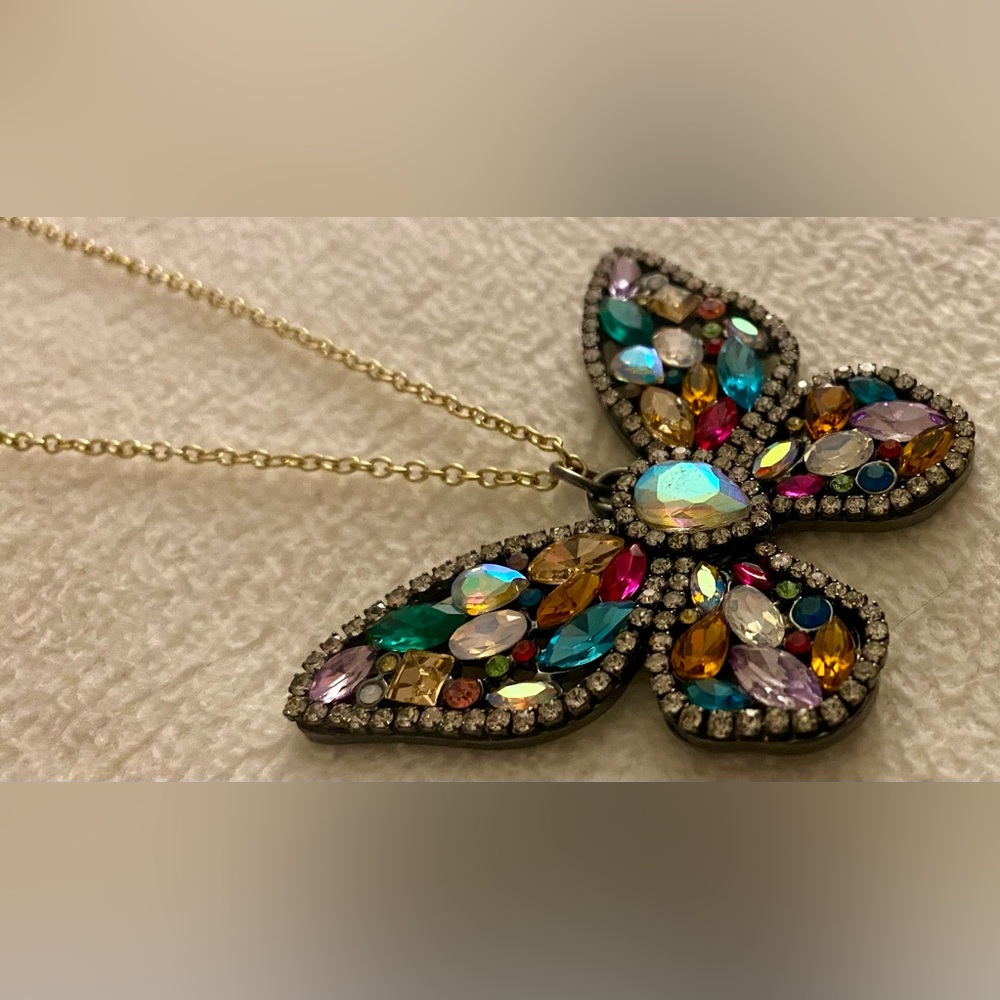 Colorful Rhinestone Butterfly Pendant/Necklace - Picture 4 of 7